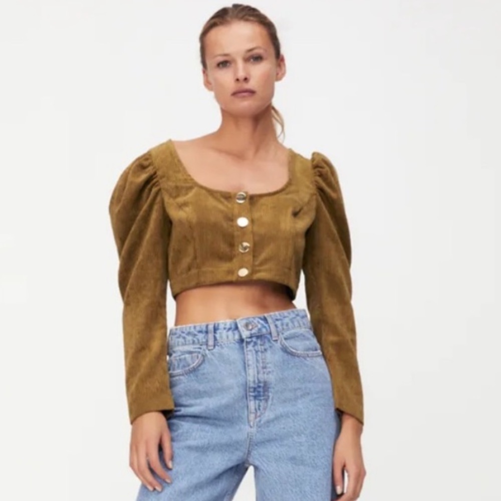 Zara Dark Camel Corduroy Crop Top